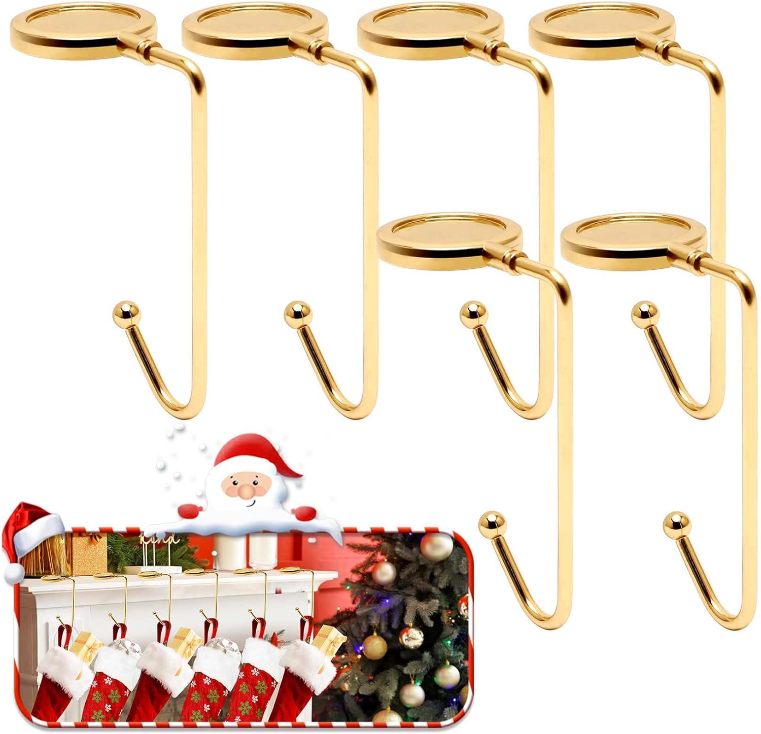 Stockings & Holders - 365park Christmas Mantle Stocking Holders Set of 6 - Upgrade Non-Slip Fireplace Hangers, Lightweight Metal Hooks for Christmas Party Decoration (Gold)
