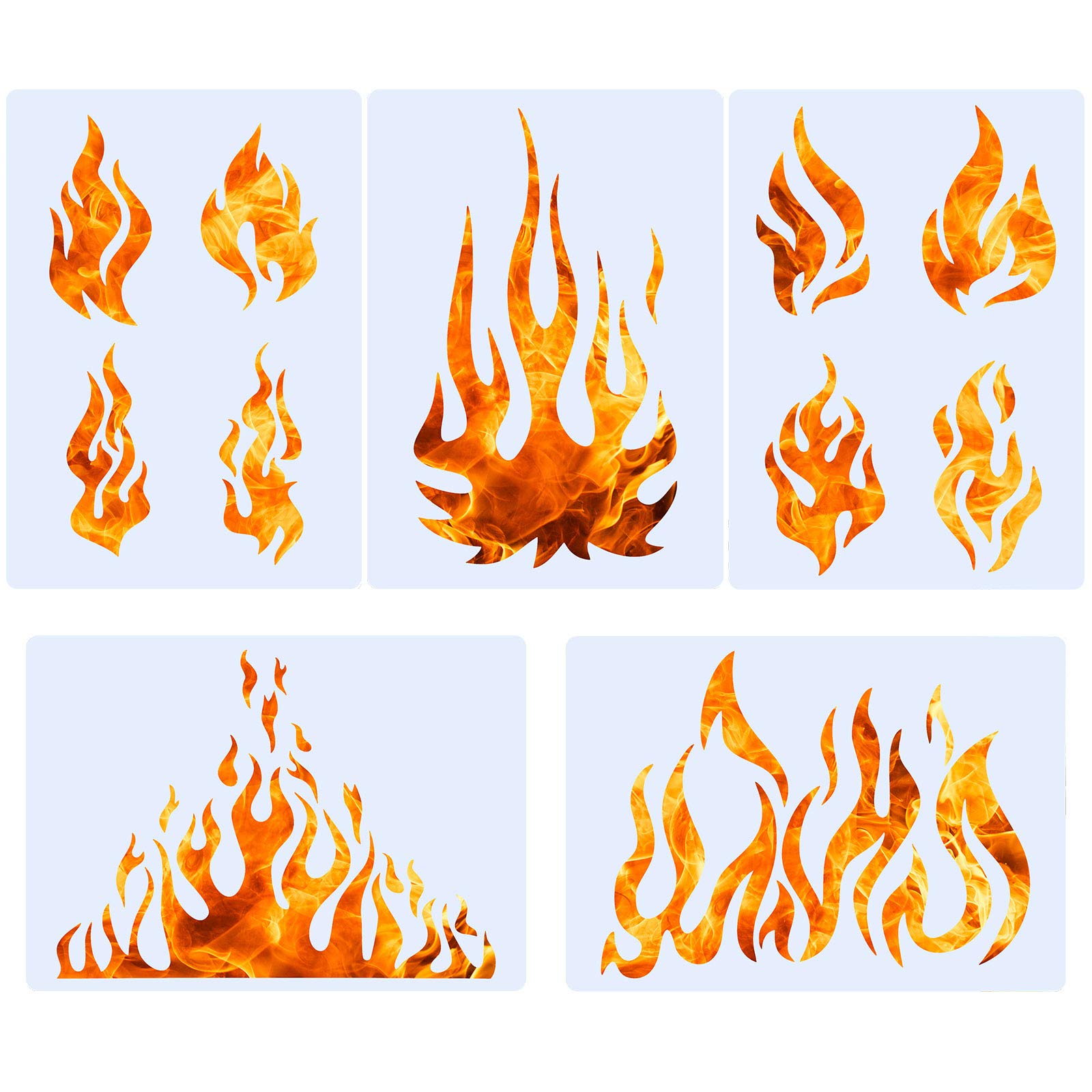 5 Sheets Flame Stencil Airbrush Flame Fire Stencil Fire Reusable Templates Painting Decor Template for Arts Window Wall Crafts Painting Decorations(7.9 x 5.5 Inch)