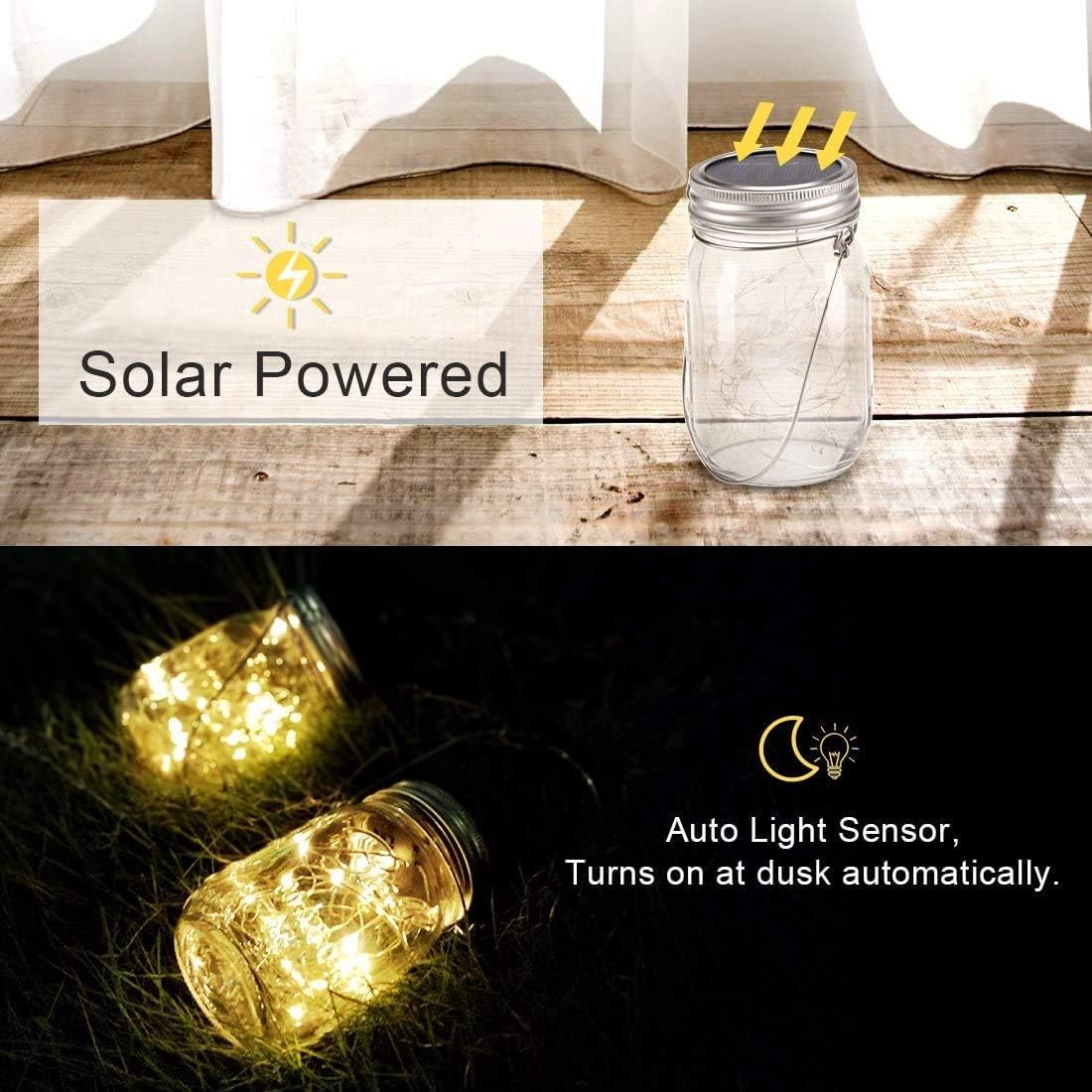 Solar Mason Jar Lights, 4 Pack 30LED Hanging Lanterns with IP65 Waterproof Design for Indoor/Outdoor Garden, Patio, Wedding - Image 4