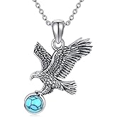 MONGAS Viking Necklace Sterling Silver Eagle Necklace Simulated Turquoise Pendant Viking Jewelry Gifts for Men Women