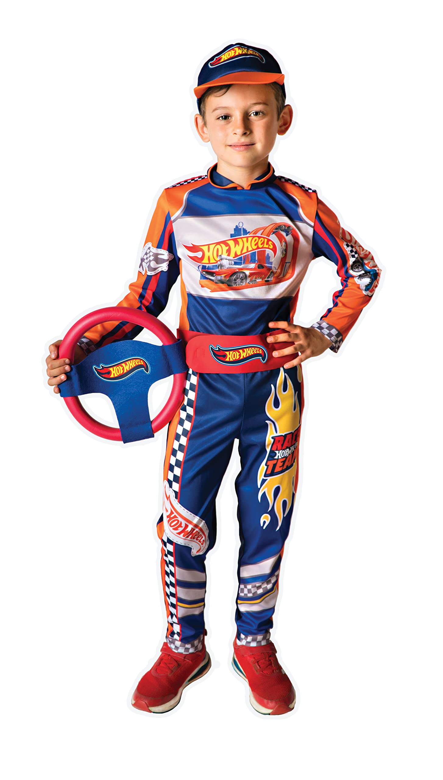 Hot Wheels pilot suit Race Team costume disguise official boy (Size 5-7 years) with foam steering wheel
