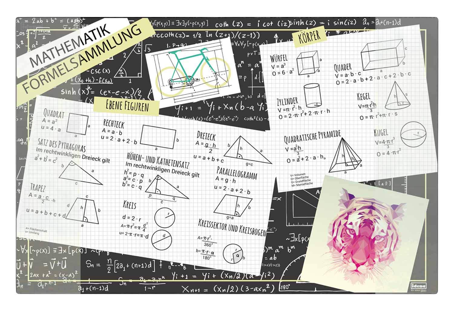 Idena 10451 Desk mat with Two Slip Pockets, Formula Collection, FSC Mix, Approx. 58.5 x 38.5 cm, Practical Accessory for Children, Teenagers and Study