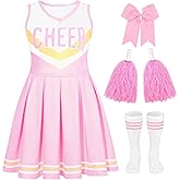 CIFITERY Cheerleading Outfit for Girls Pink Cheerleader Costume for Kids Cheerleader Dress for Toddler’s Halloween Gifts