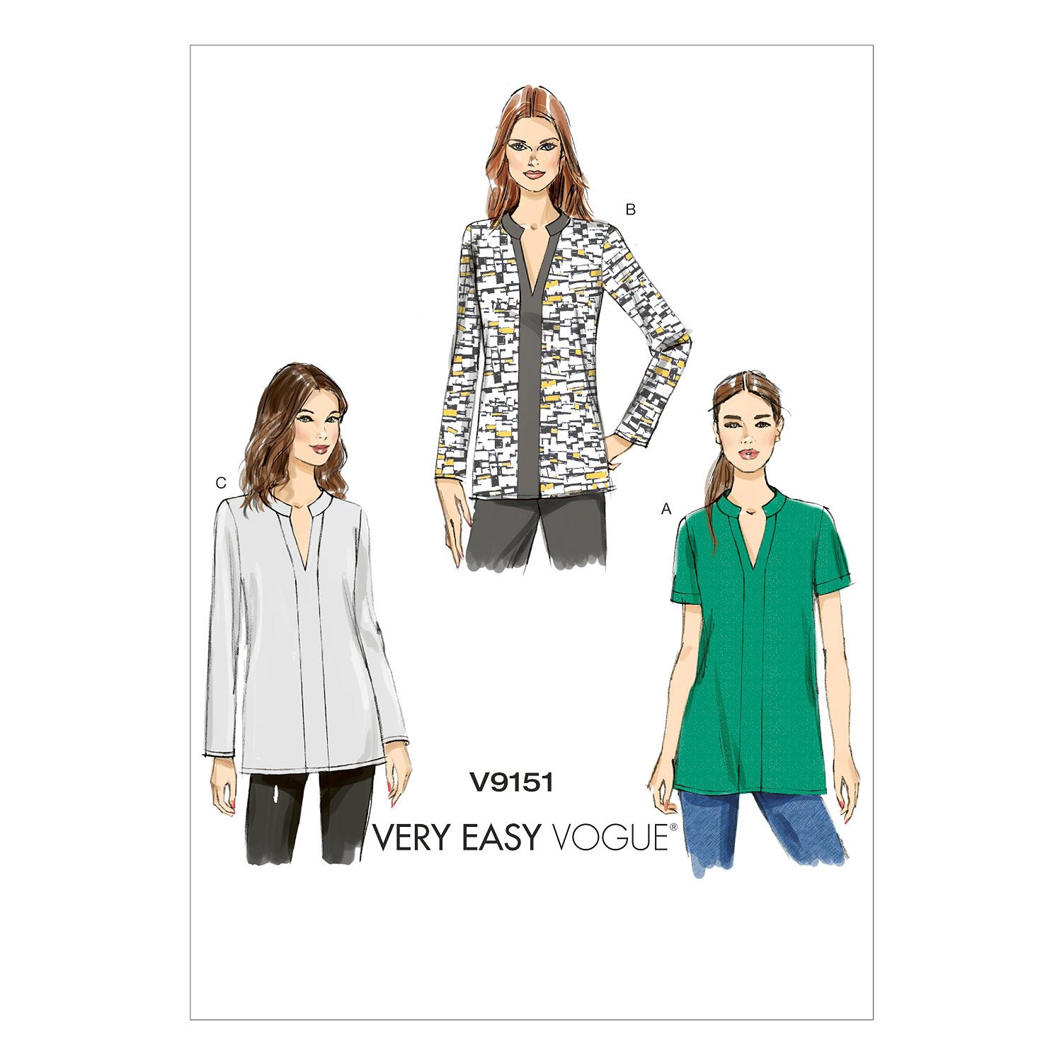 VOGUE PATTERNS 9151 Y,Misses Tunic,Sizes XSM-MED, Patterns, Multicolor, Y (X-Small-Small-Medium)