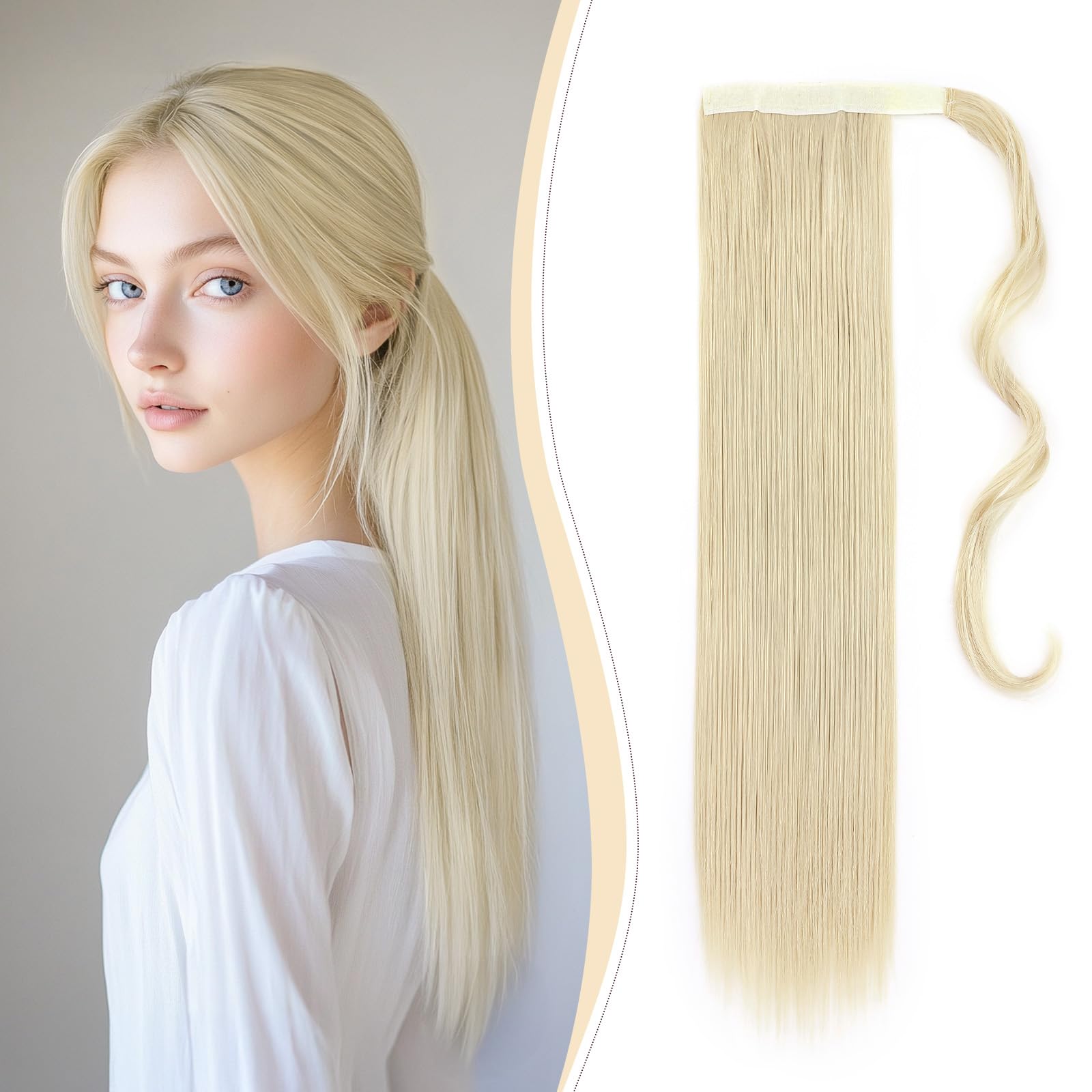 Benehair Straight Ponytail Extension 22 Inch Long Wrap Around Ponytail Synthetic Hair Extension Hair Ponytail Extension Soft Blonde Hair Pieces for Women(Blonde, 90g)