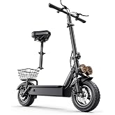 Electric Scooter with Seat for Adults, 1600W Peak Motor, 25MPH &amp; 45 Miles Long Range escooter with Basket &amp; Foldable, 48V 15Ah Battery, Dual Disc Brakes, Off Road Scooter for Commuting