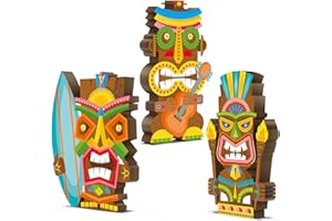 Blulu 3 Pcs Tiki Bar Table Sign Decorations Centerpieces Luau Decor Hawaiian Aloha Party Wooden Sign Summer Tropical Colorful Farmhouse Table Sign for Housewarming Welcome Party (Classic,5.11 Inch)