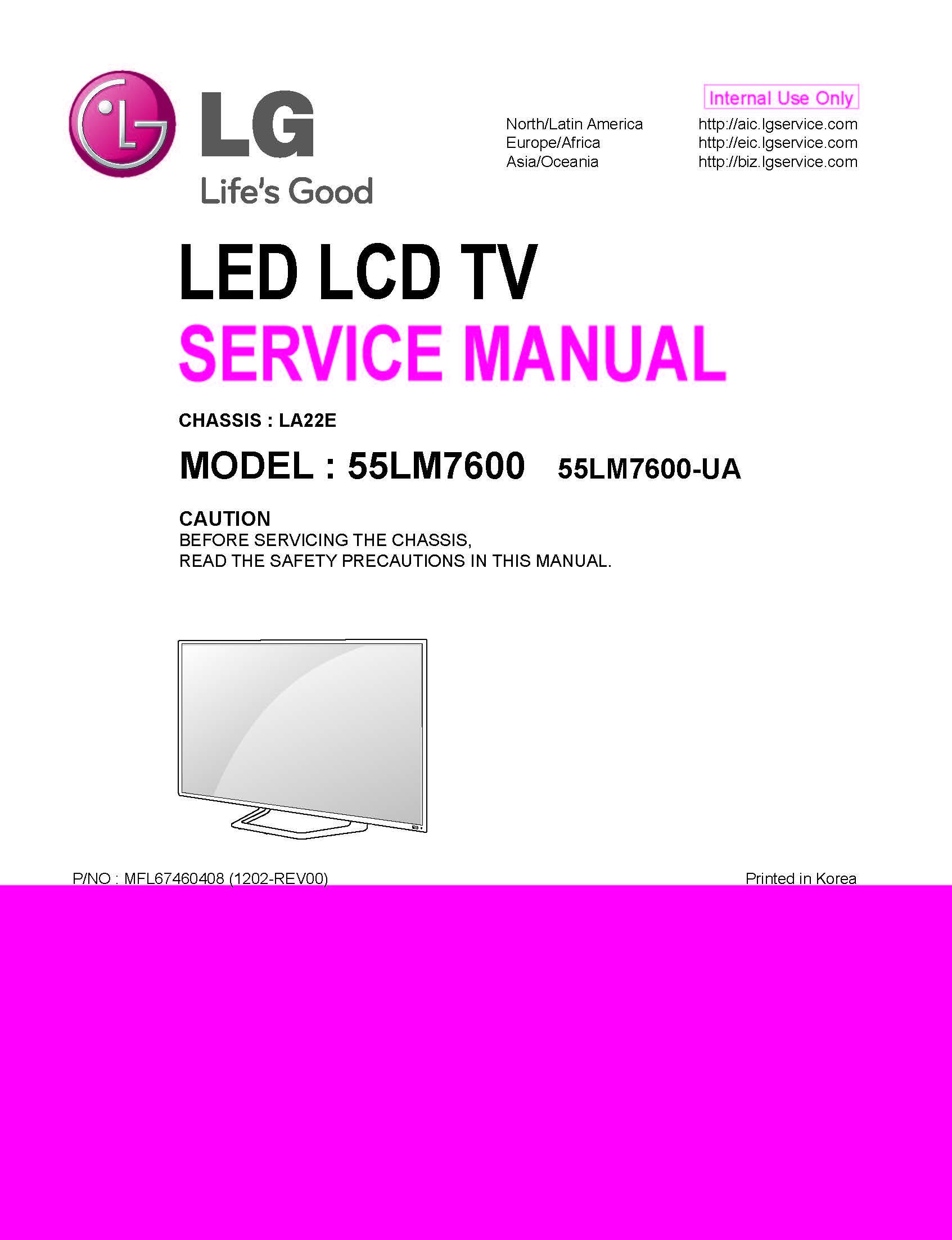 lg 42ld450 42ld450n 42ld458 lcd tv service manual.pdf. LG 55LM7600 -  55LM7600UA SERVICE MANUAL: SERVICE MANUAL FOR REPAIRS: Amazon.com: