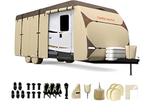 Umbrauto Travel Trailer Cover – Upgraded 7-Layer Top RV Cover, Waterproof & Windproof Camper Cover for 35'-38' RV, Includes 4 Tire Covers, Tongue Jack Cover, Gutter Cover & 3PCS Extra Windproof Straps