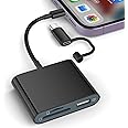 SZHAIYIJIN SD Card Reader for iPhone, Memory Card Reader with USB-C to Lightning Adapte Plug and Play Trail Game Camera Micro SD Card Viewer Support SD/TF Card and USB Adapter for iPad No App Required