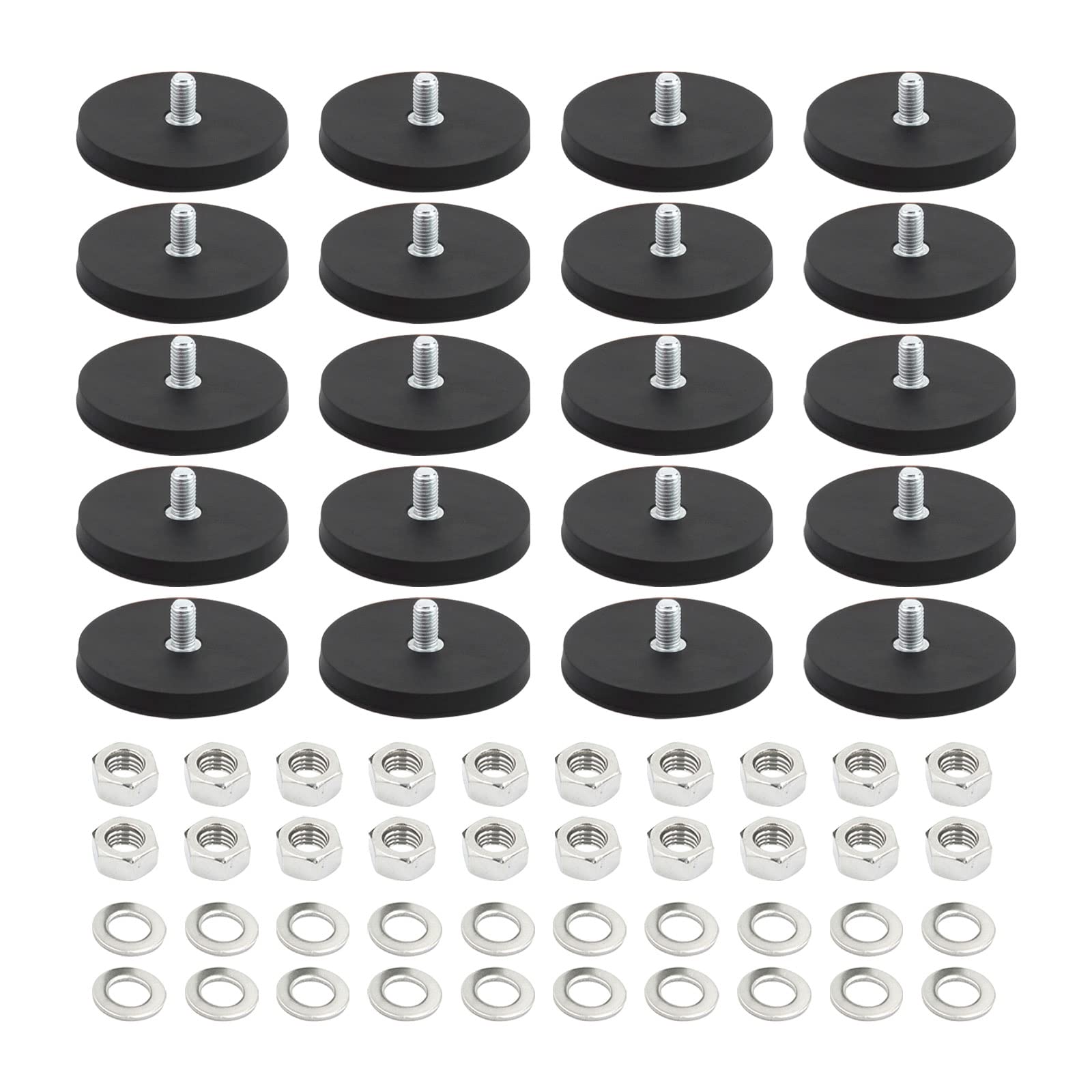 20pcs Neodymium Magnet Rubber Coated Magnets, Round Anti Scratch Magnets, Base with M6 Threaded Studs and Nuts, Non-Slip, Anti-Scratch