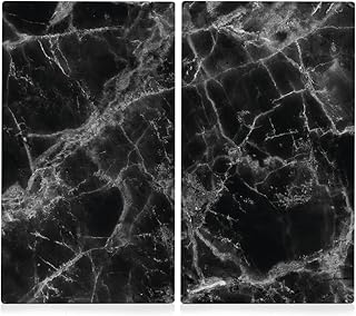 Zeller 26314 Herdabdeck-/Schneideplatten Marmor, 2-er Set, Herdabdeckplatte, Glas, Schwarz, 30 x 52 x 1 cm, 2 Einheiten