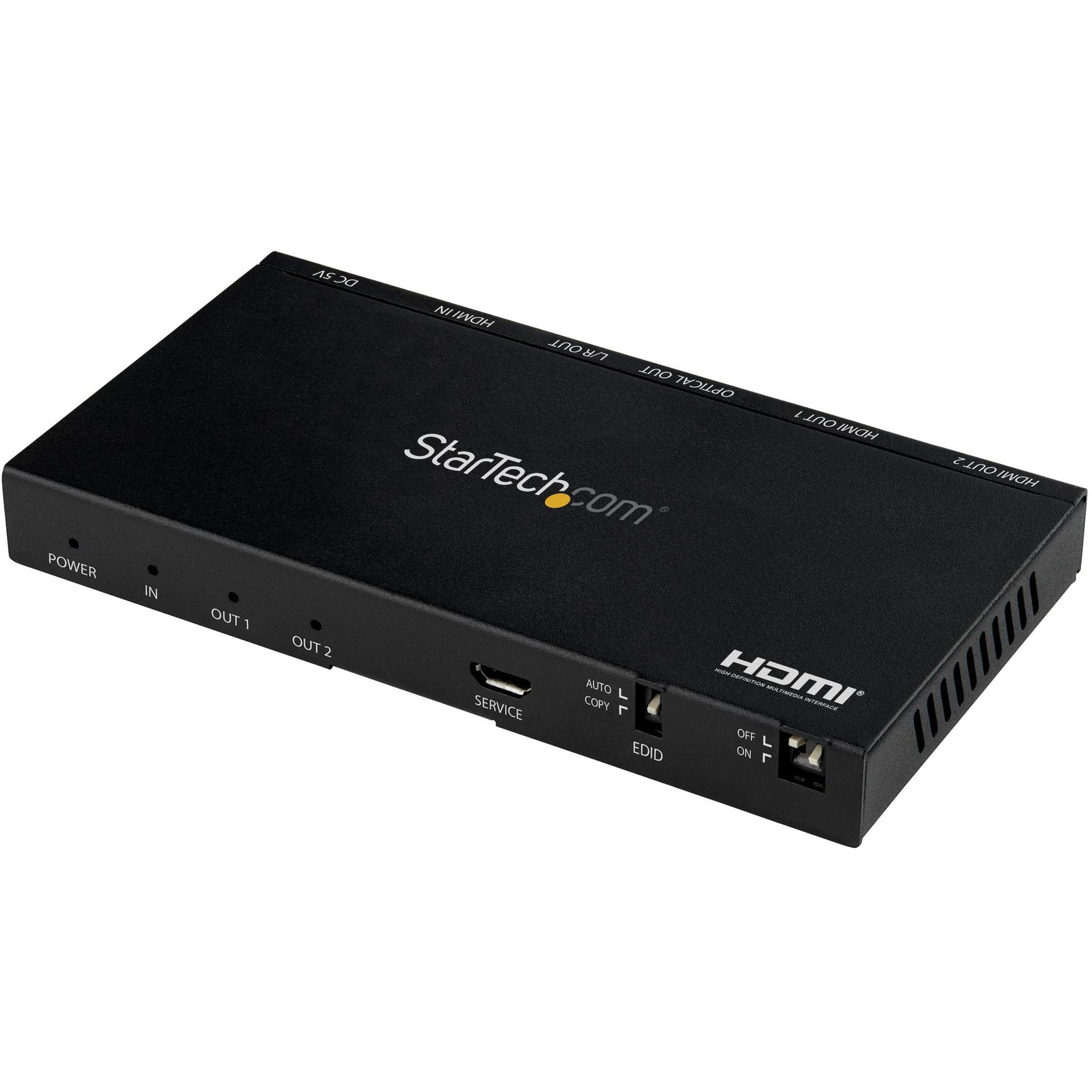 StarTech.com 2-Port HDMI Splitter (1x2) - 4K 60Hz UHD HDMI 2.0 Audio Video Splitter w/Scaler & Audio Extractor (3.5mm/SPDIF) - Dual HDMI Splitter (1-In 2-Out) - EDID Copy - TV/Projector (ST122HD20S)