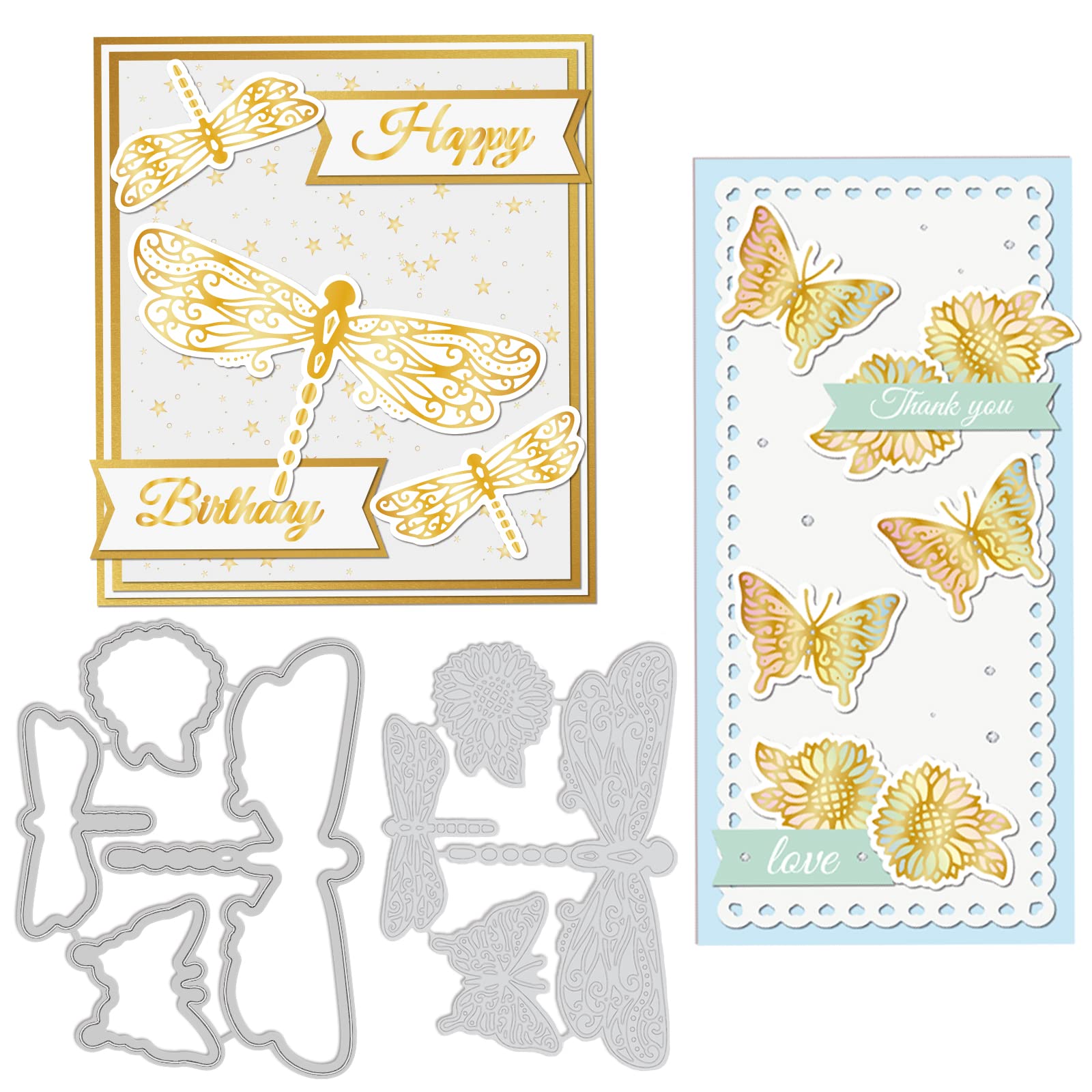 GLOBLELAND Dragonfly Cutting Dies and Hot Foil Plate Metal Butterfly Foil Plates and Die Cuts Embossing Stencils Set for Paper Card Making Decoration DIY Scrapbooking Album Craft Decor