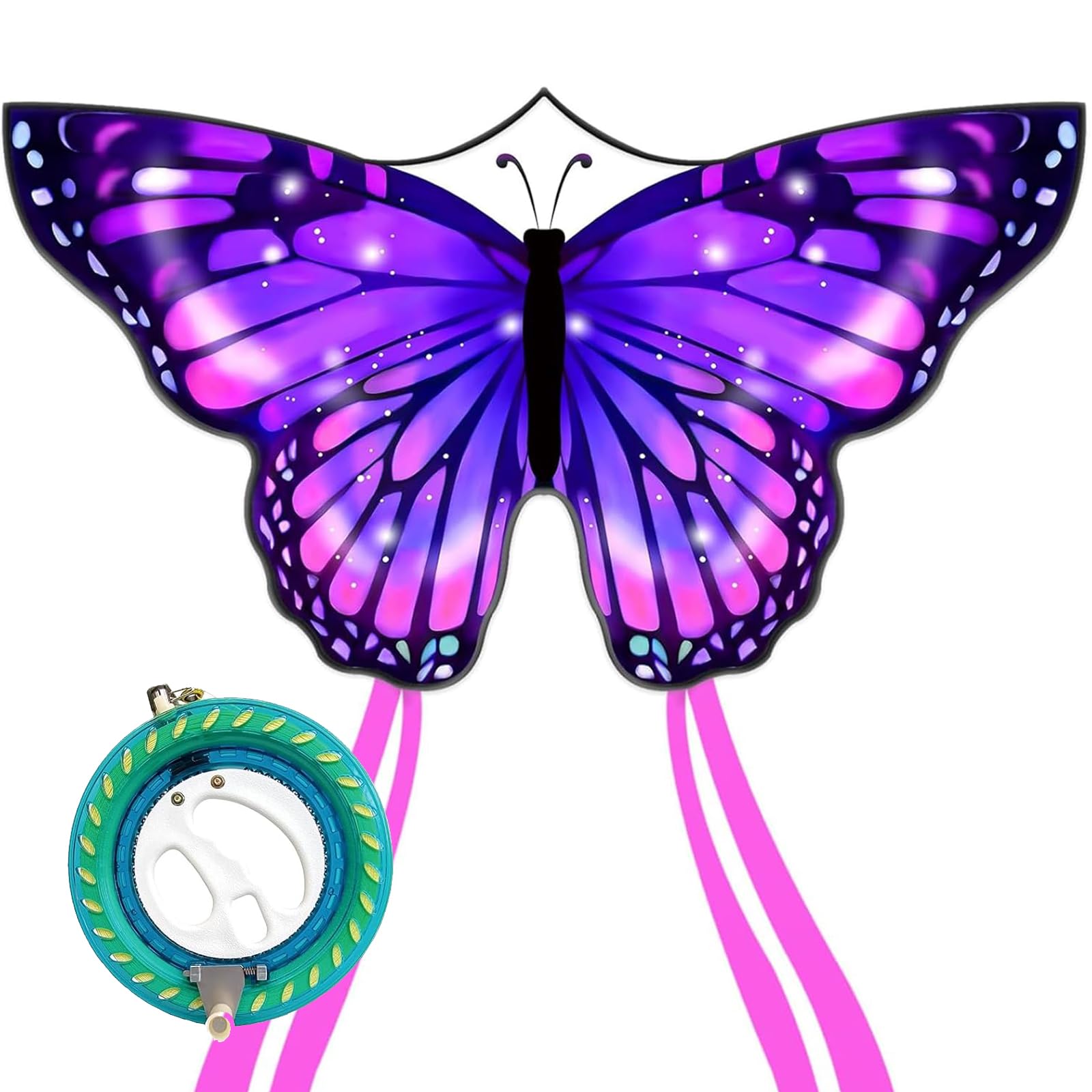 Large Beach Kite and Reel Winder with 650ft String for Kids and Adults, Single Line Kite, Extremely Easy to Fly for Beginners（Purple）