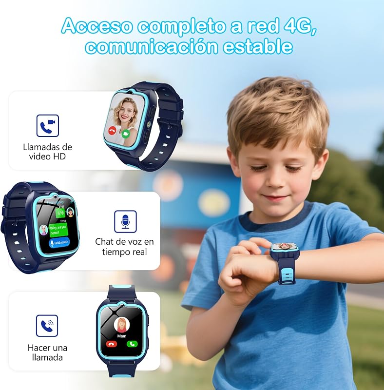 Relógio Inteligente 4G para Crianças com Videochamada e GPS, Relógio Inteligente Infantil com SOS, Lanterna LED, Chat de Voz, Bateria de 800 mAh, Modo Aula, Pedómetro, Câmara, IP68, Presente e Brinquedo para Raparigas e Rapazes — foto 3 de 8