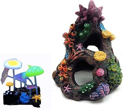 Amazon Gentillesse 水槽 石組み オブジェ ２種セット 岩山 光るきのこ 熱帯魚 夜光 癒し インテリア Gentillesse オーナメント 通販