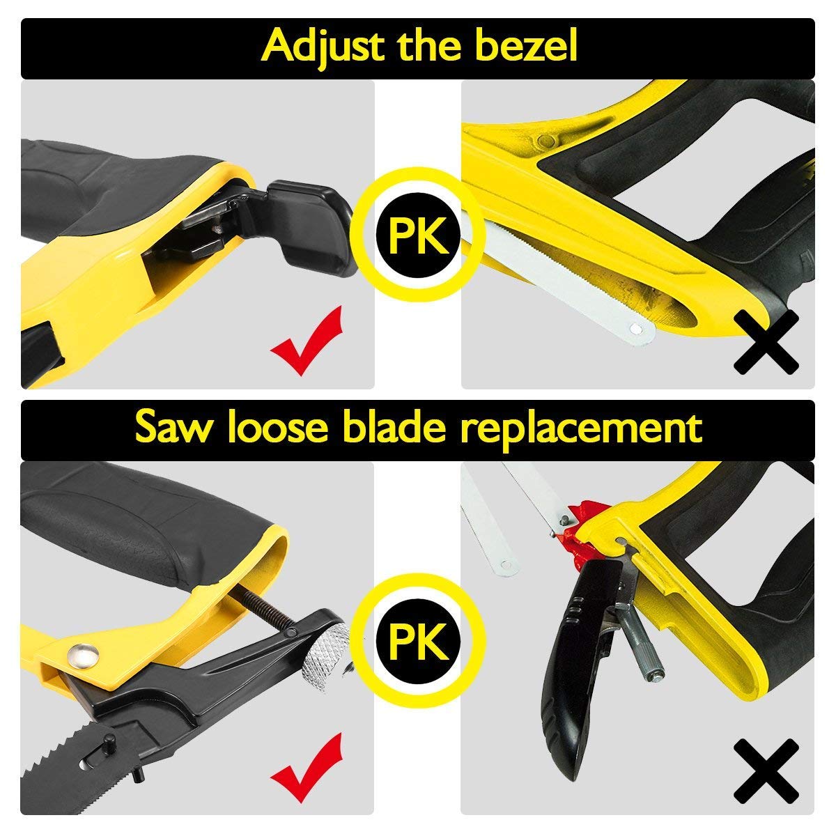 Handsäge Pathonor Bügelsäge Säge Bogensägen Metallsäge Multifunktionssäge HSS 12-Zoll DIY Multi Geeignet für Holz arbeiten, Küche, Glas, Fliesen, Holz, Metall, Kunststoff （Enthält 3 Ersatzklingen)