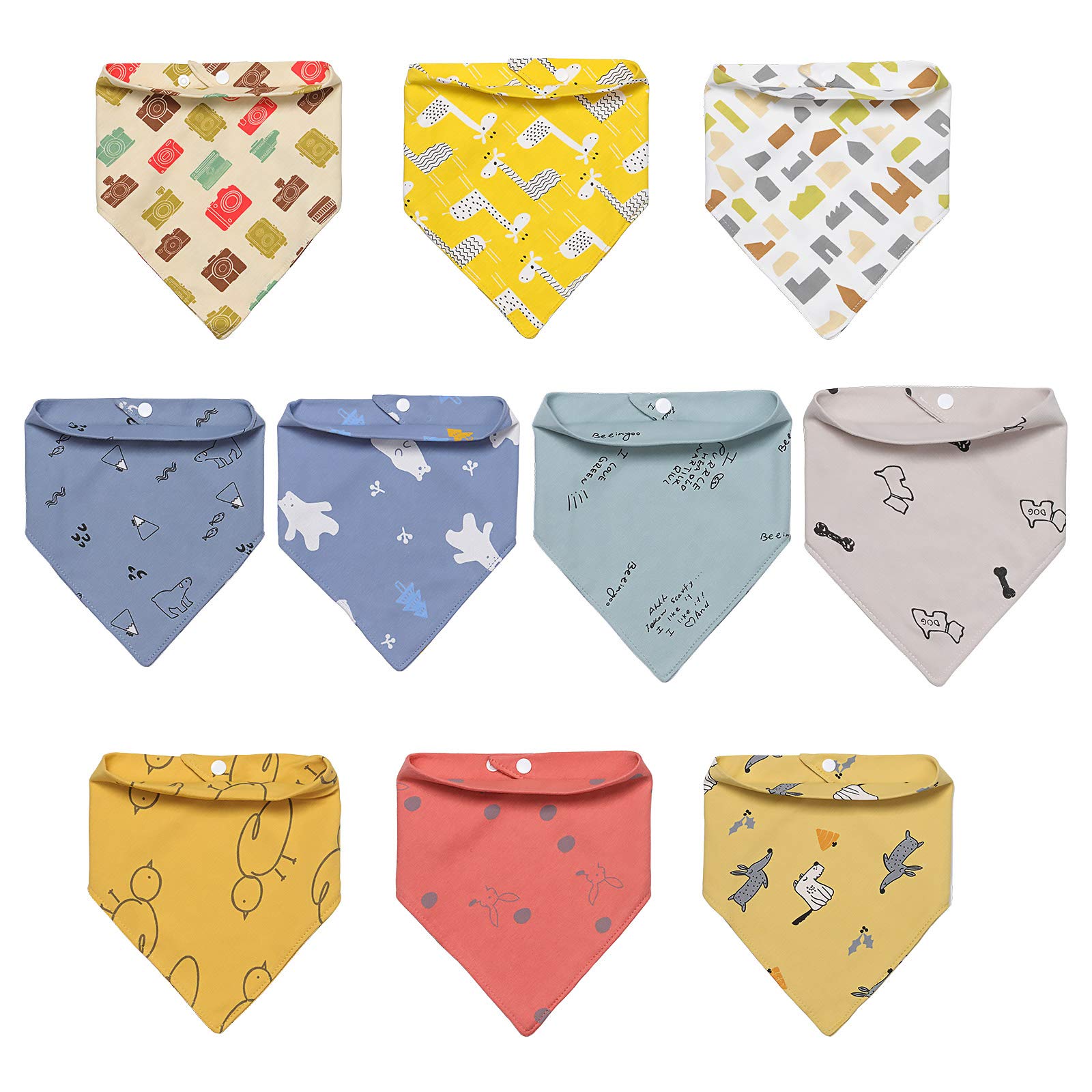 Czemo 10 Pack Baby Bandana Bibs,Baby Dribble Bibs with Snaps,Organic Cotton Soft Drool Bibs for Boys and Girls,Babies Feeding,Newborns Teething (Giraffe, dog print)