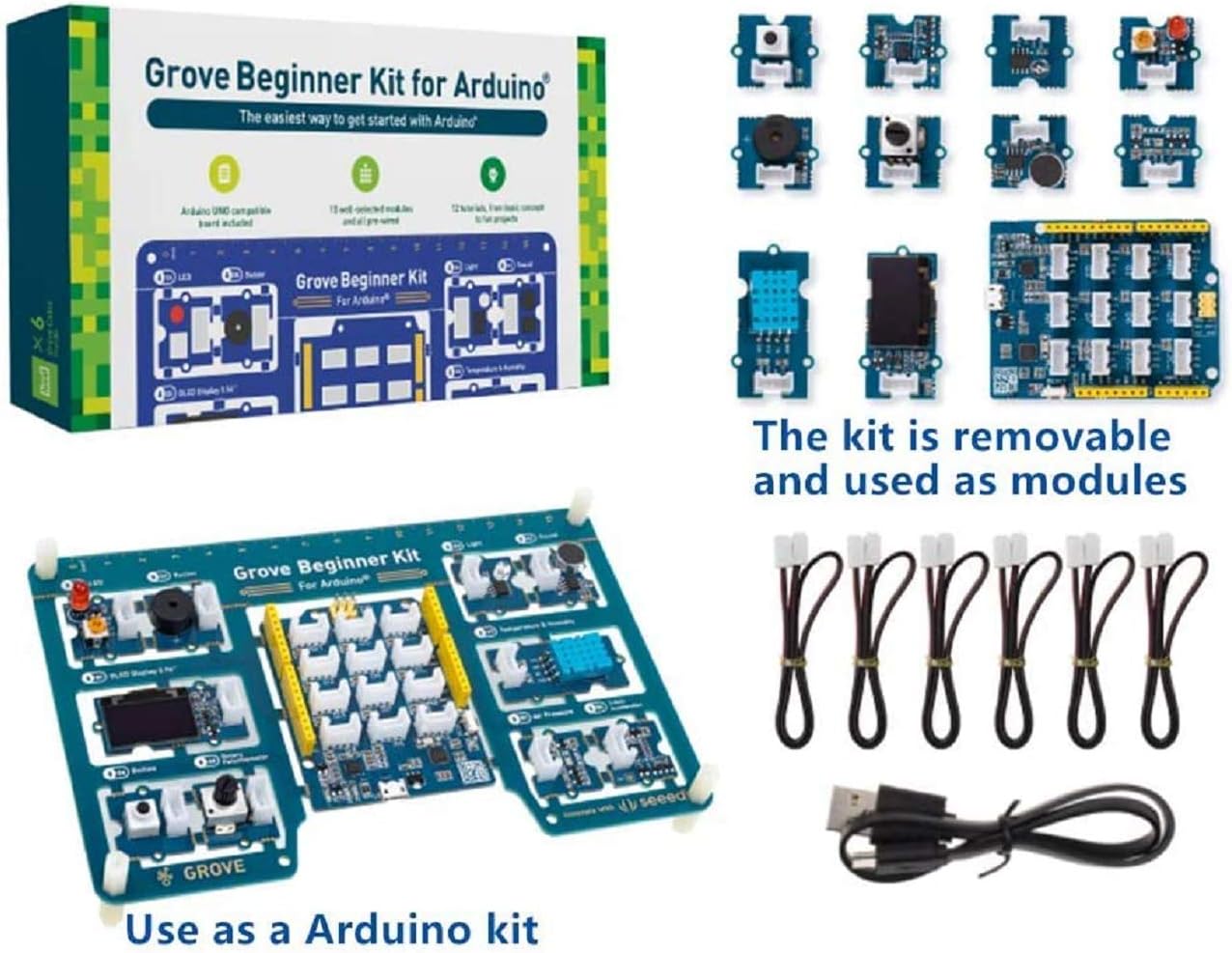 Seeed Studio Grove Beginner Kit - Arduino Uno Compatible Board with 10 Sensors and 12 Projects for Beginners and STEAM Education - Image 4