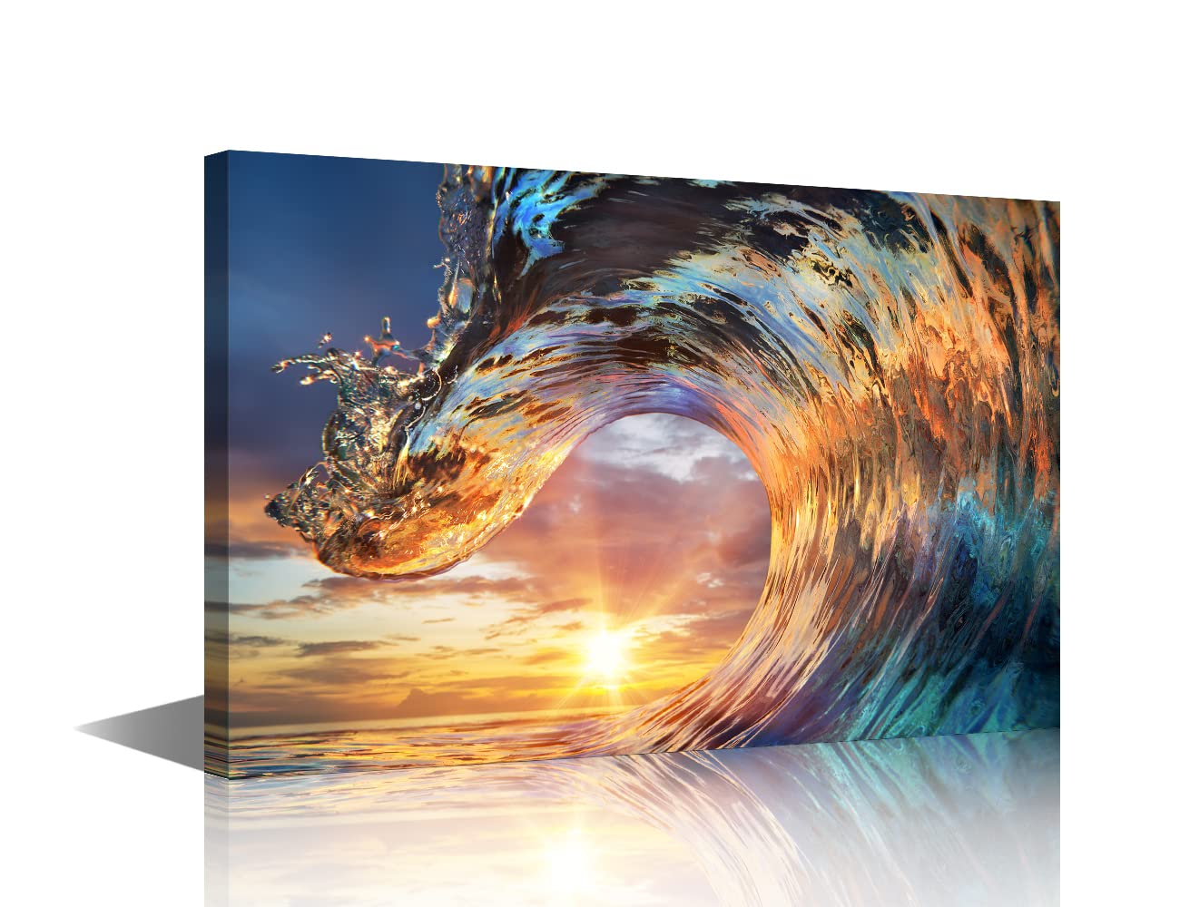 TISHIRON Canvas Wall Art Ocean Waves Painting Sunset Sea Wave Wall Decorations for Living Room Bedroom Bathroom Hang Pictures Modern Wall Office Canvas Art Prints Framed Ready to Hang (24X16in)