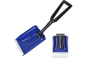 ORIENTOOLS Folding Snow Shovel with D-Grip Handle and Durable Aluminum Edge Blade, Emergency Snow Shovel for Car, Truck, Recreational Vehicle, etc.(Blade 9")