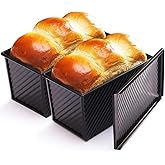 CHEFMADE Pullman Loaf Pan with Lid 2 Pcs, 1Lb Dough Capacity Non-Stick Rectangle Corrugated Bread Pan, Carbon Steel Toast Pan with Cover for Baking Bread - Black