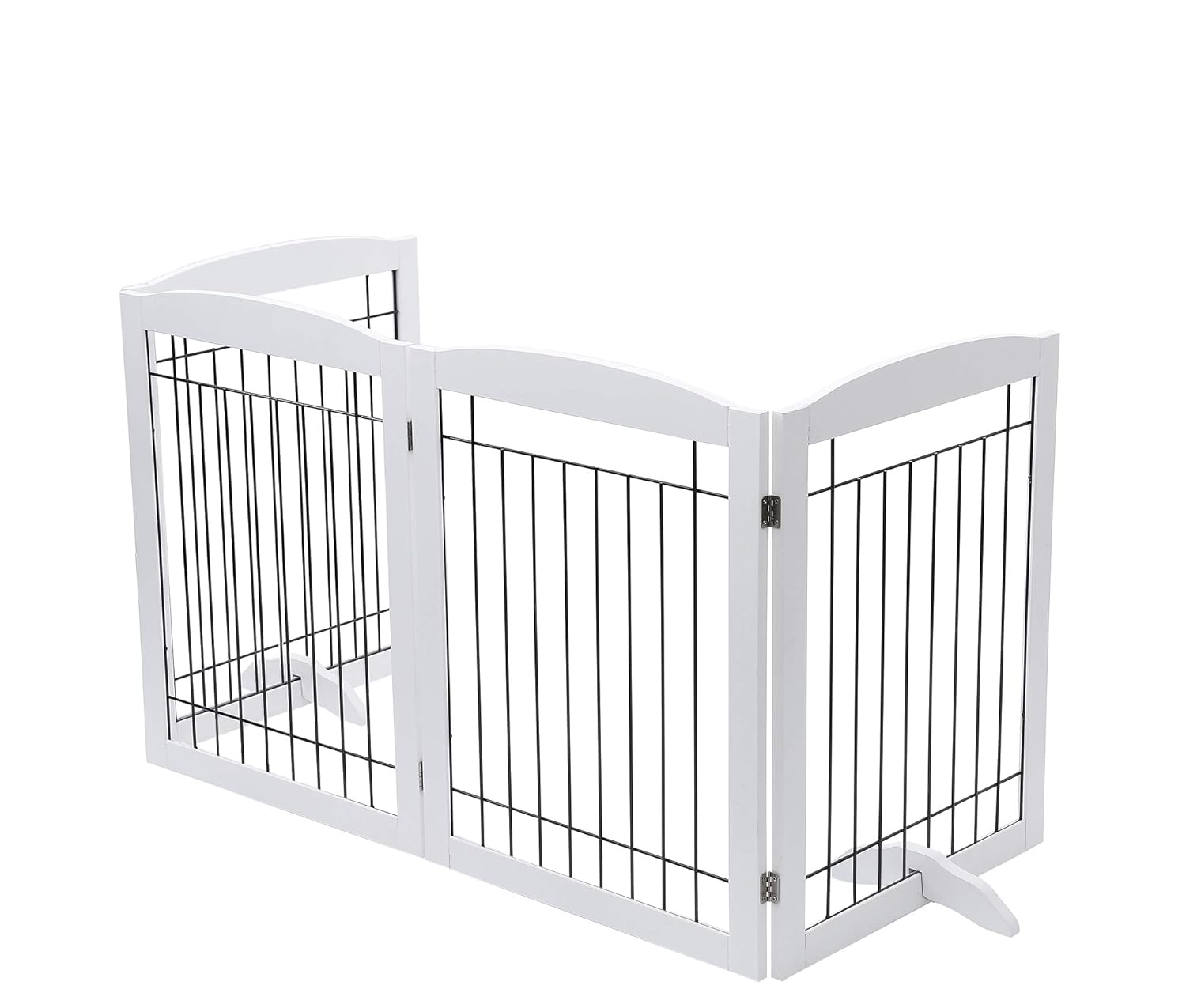 PAWLAND 96-inch Extra Wide Dog gate for The House, Doorway, Stairs, Freestanding Foldable Wire Pet Gate, Set of Support Feet Included (White, 30" Height-4 Panels) : Baby
