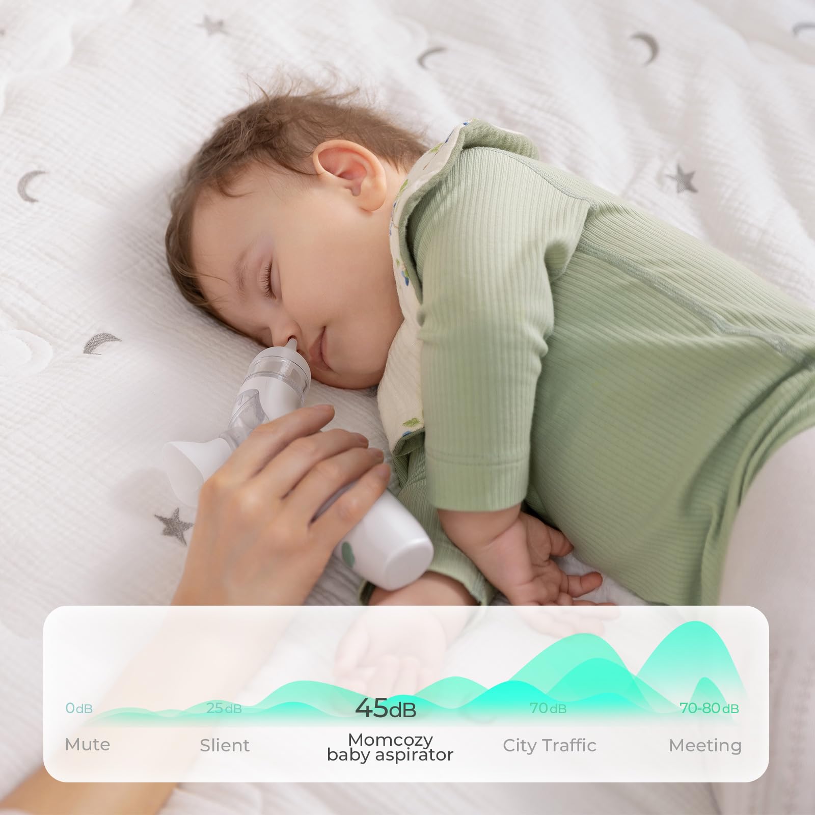 Momcozy BreezyClear™ 2-in-1 Electric Nasal Aspirator with Spray, Nasal Aspirator for Baby, 65kPa Nose Sucker with 4 Adjustable Suction Levels,Portable Electric Nose Cleaner,Light & Music Soothing
