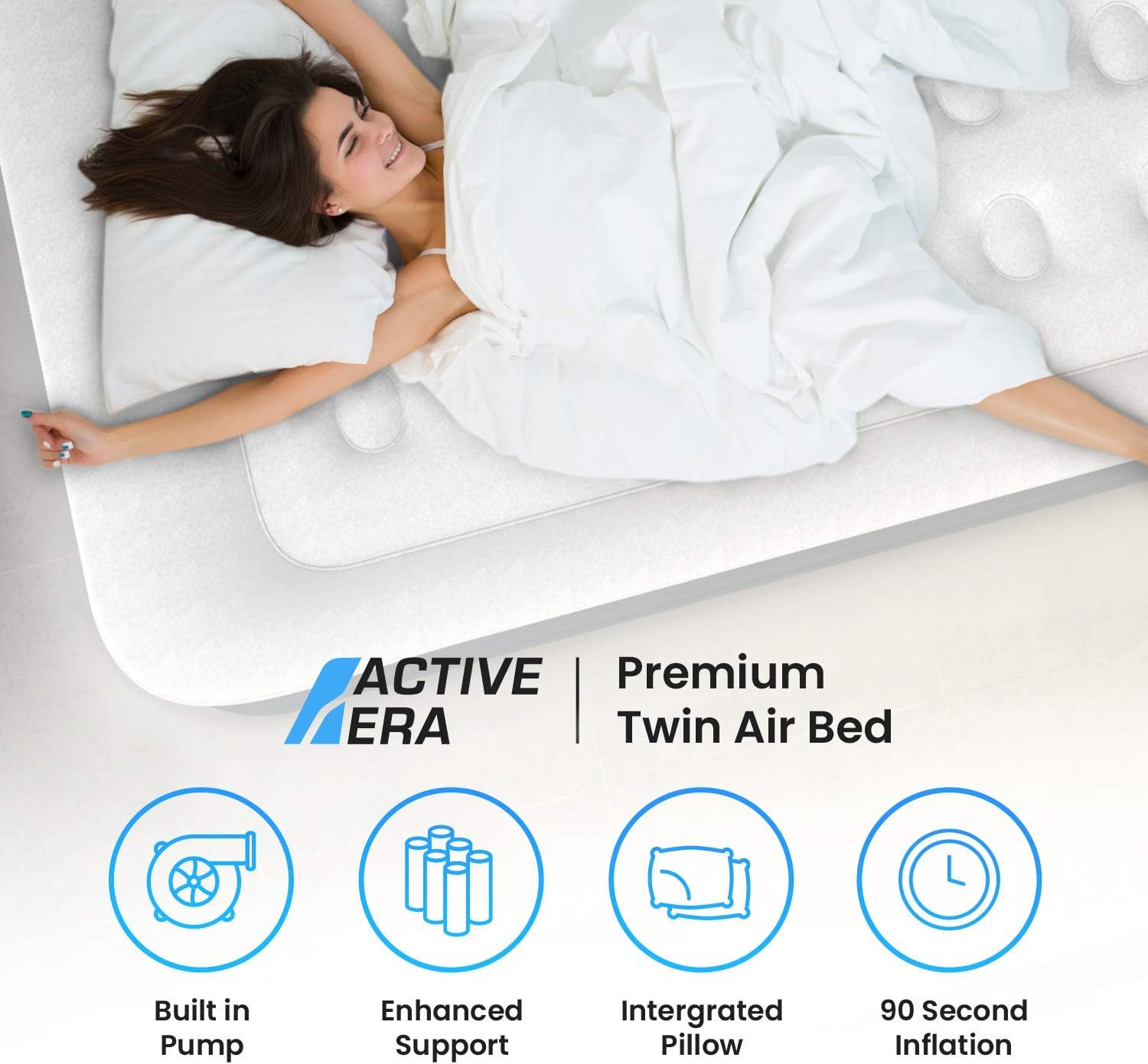 Active Era Premium Twin Air Mattress (Single) with Built-in Pump and Raised Pillow - Elevated Inflatable Airbed 75" x 39" x 18" - Puncture Resistant Airbed with Waterproof Flocked Top : Sports & Outdoors