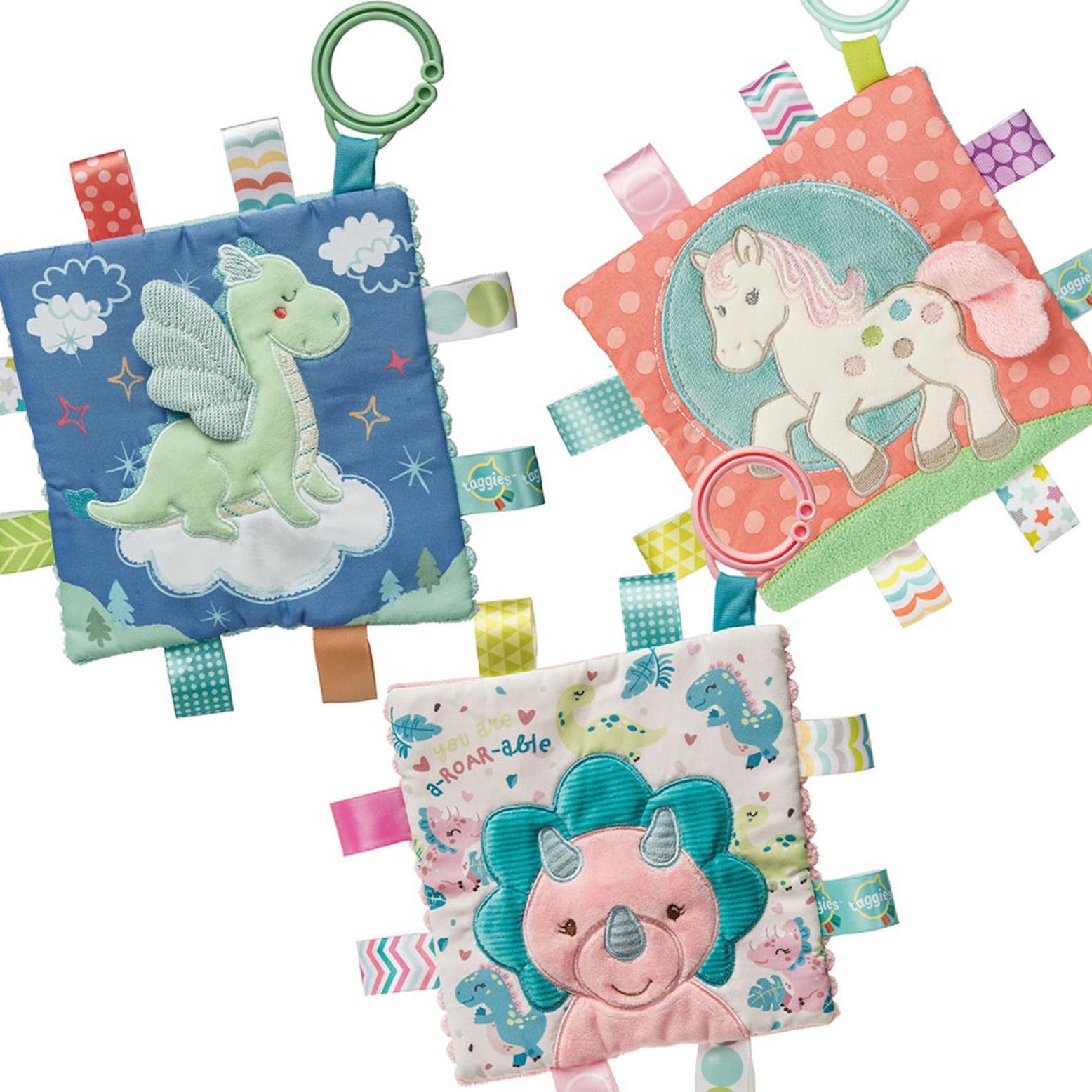 Taggies Crinkle Me Toy with Baby Paper & Squeaker with Sensory Tags, 6.5 x 6.5-inches, Drax Dragon