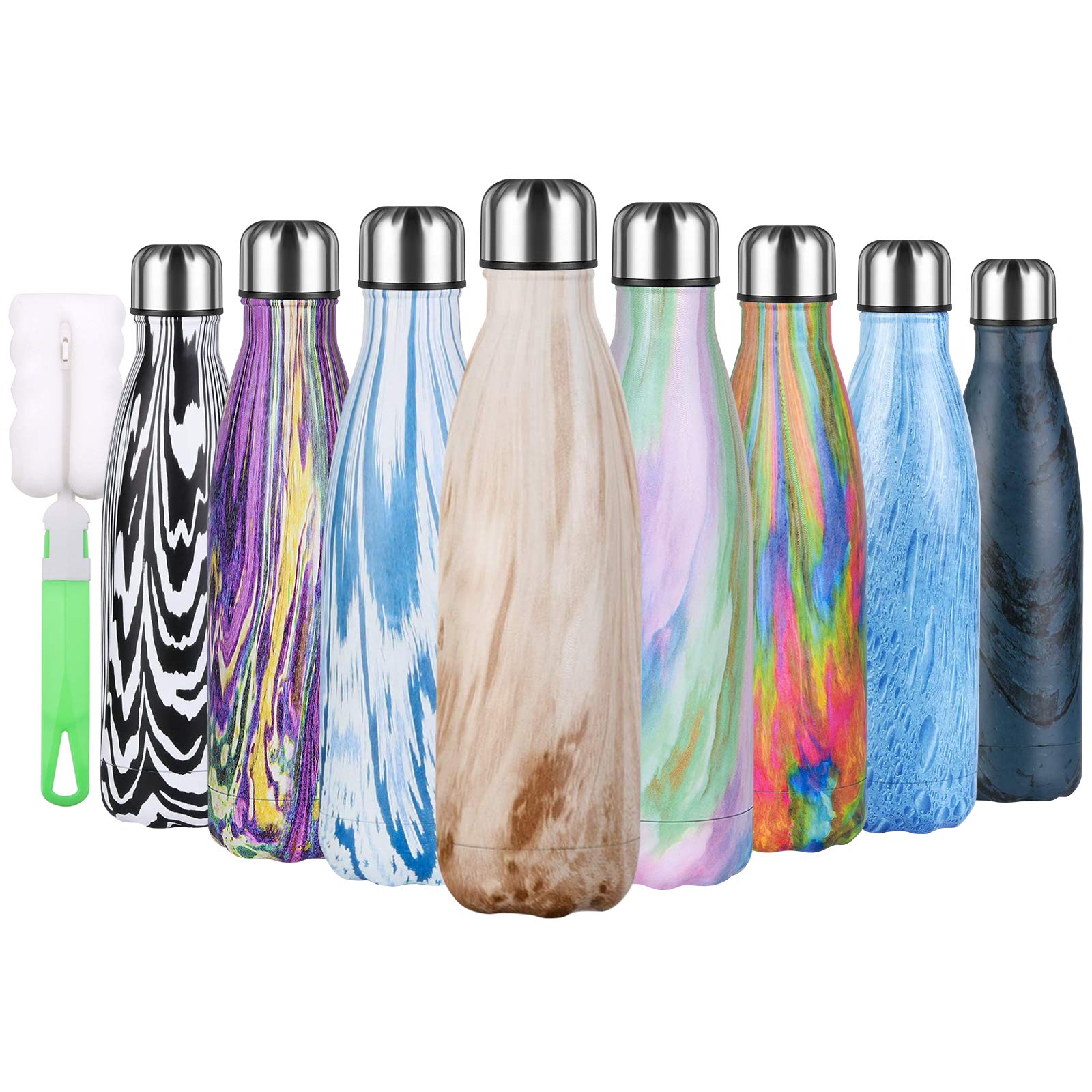 flintronic Stainless Steel Water Bottle,500ml Double Walled Vacuum Flask with Cleaning Brush, BPA Free 12 Hours Hot&Cold Sport Drink Bottle for Gym, Home, Office, Outdoor, Work