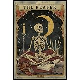 Tarot card wall art Skeleton Reader Tarot Picture Decor Library Reading Room School Decor Book Lover Witchy Gothic Halloween Canvas Paintings Gifts for Readers Book Lovers Gifts 16x24inch Unframed