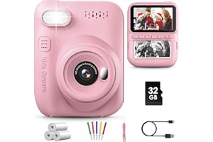 GREENKINDER Kids Camera Instant Print, 3.0" HD Screen Kids Instant Cameras, Christmas Birthday Gifts for Girls Boys 3 4 5 6 7 8 9 10 Year Old, Portable Toddler Travel Toys with 32GB Card & 3 Rolls Printer Paper