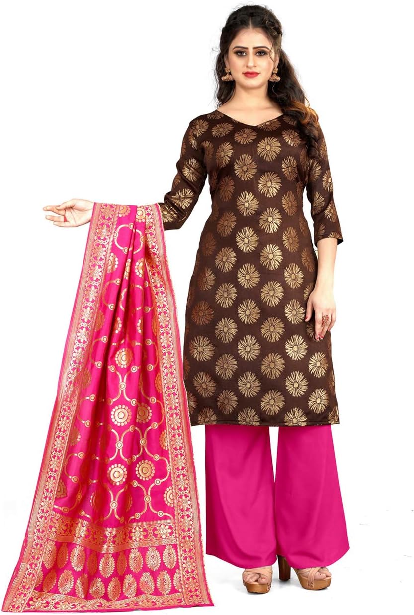Being Banarasi Women's Synthetic Dress Material (10003_A_Brown_5.5 Meters)