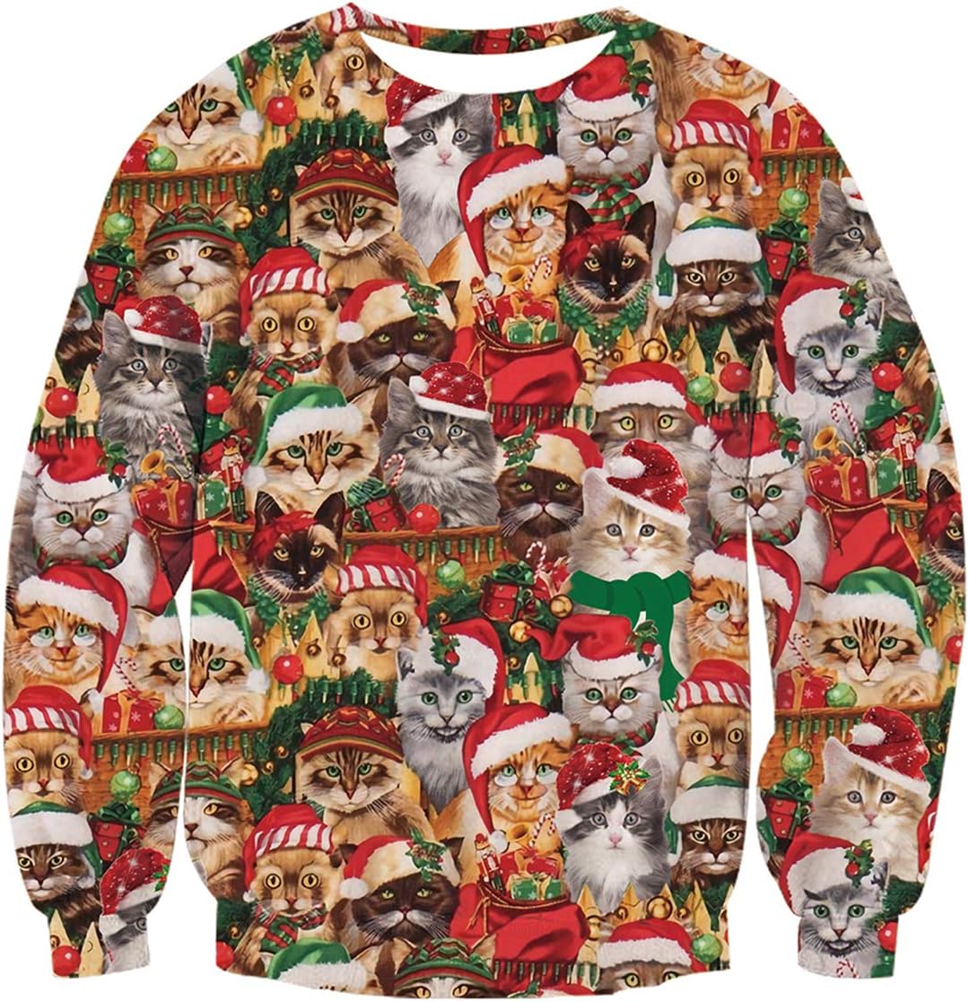 Women Men Ugly Christmas Sweater Novelty 3D Graphic Long Sleeve Unisex Xmas Sweatshirt Size S