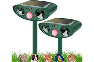 NIHASKER 2 Pack Solar Ultrasonic Animal Repellent Outdoor Animal Repeller Repel Cat, Squirrel, Deer, Raccoon, Skunk, Rabbit, Rat, Dog, Waterproof with Motion Detector