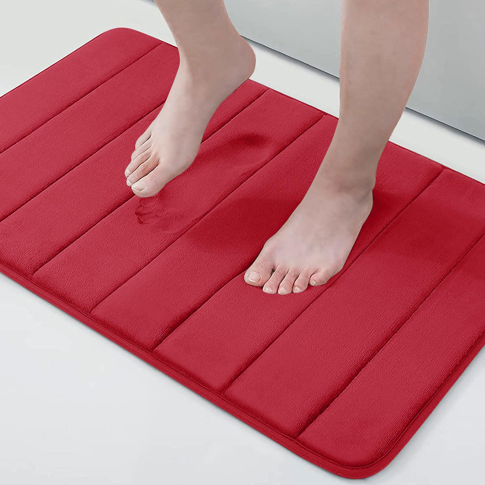 Photo 1 of Buganda Memory Foam Bath Mat, 30" x 20", Ultra Soft and Non-Slip Bathroom Rugs, Water Absorbent and Machine Washable Bath Rug for Bathroom, Shower, and Tub, Red