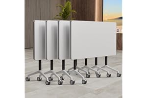 FIZHKR Conference Table, Folding Conference Room Table On Wheels Foldable Office Conference Table Moderen Modular Conference Training Table for Classroom Meeting(White Black 70.8IN 4PCS)