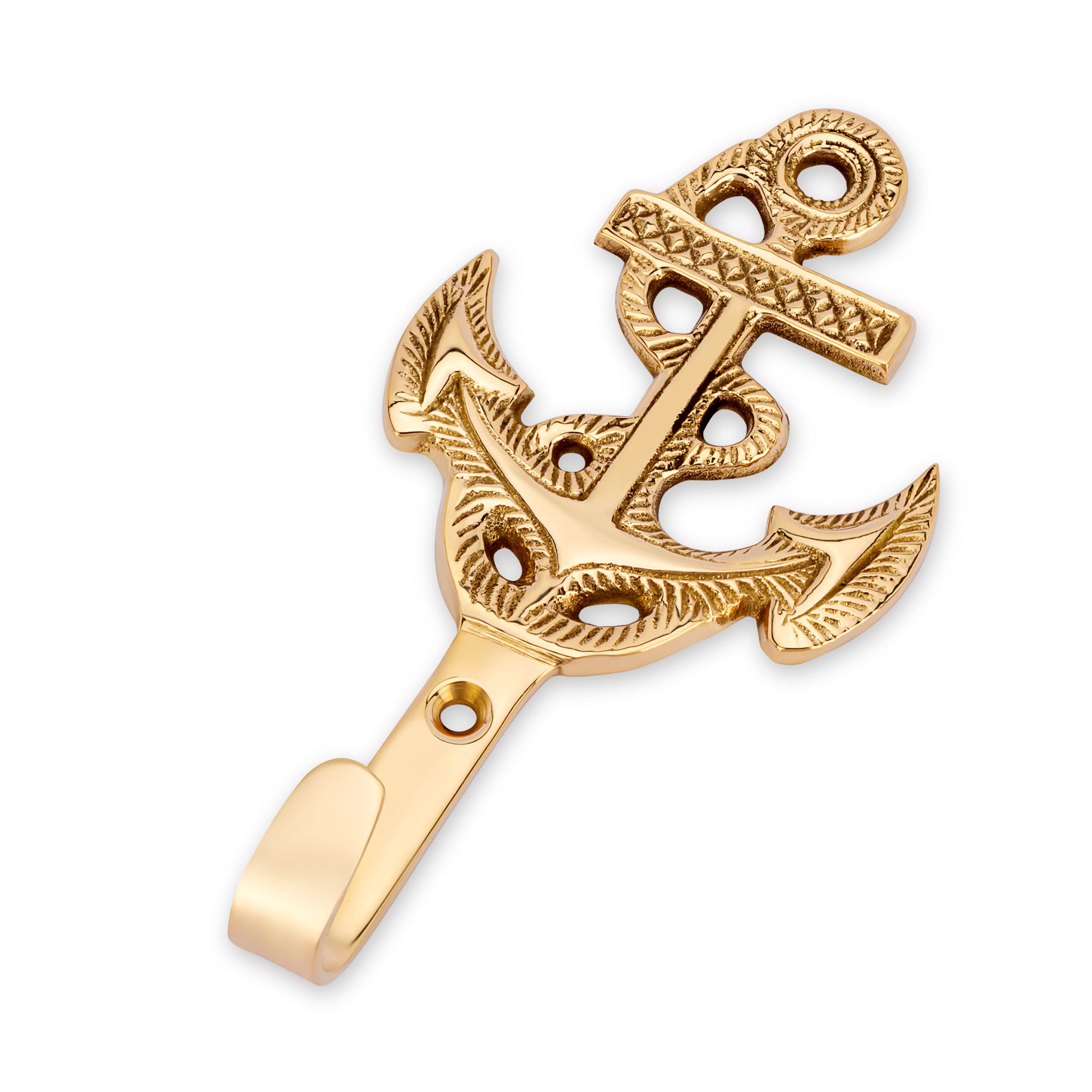 NKlaus 6.5 x 14 cm hook - anchor brass gold wall door shelf towel hook maritime 11594
