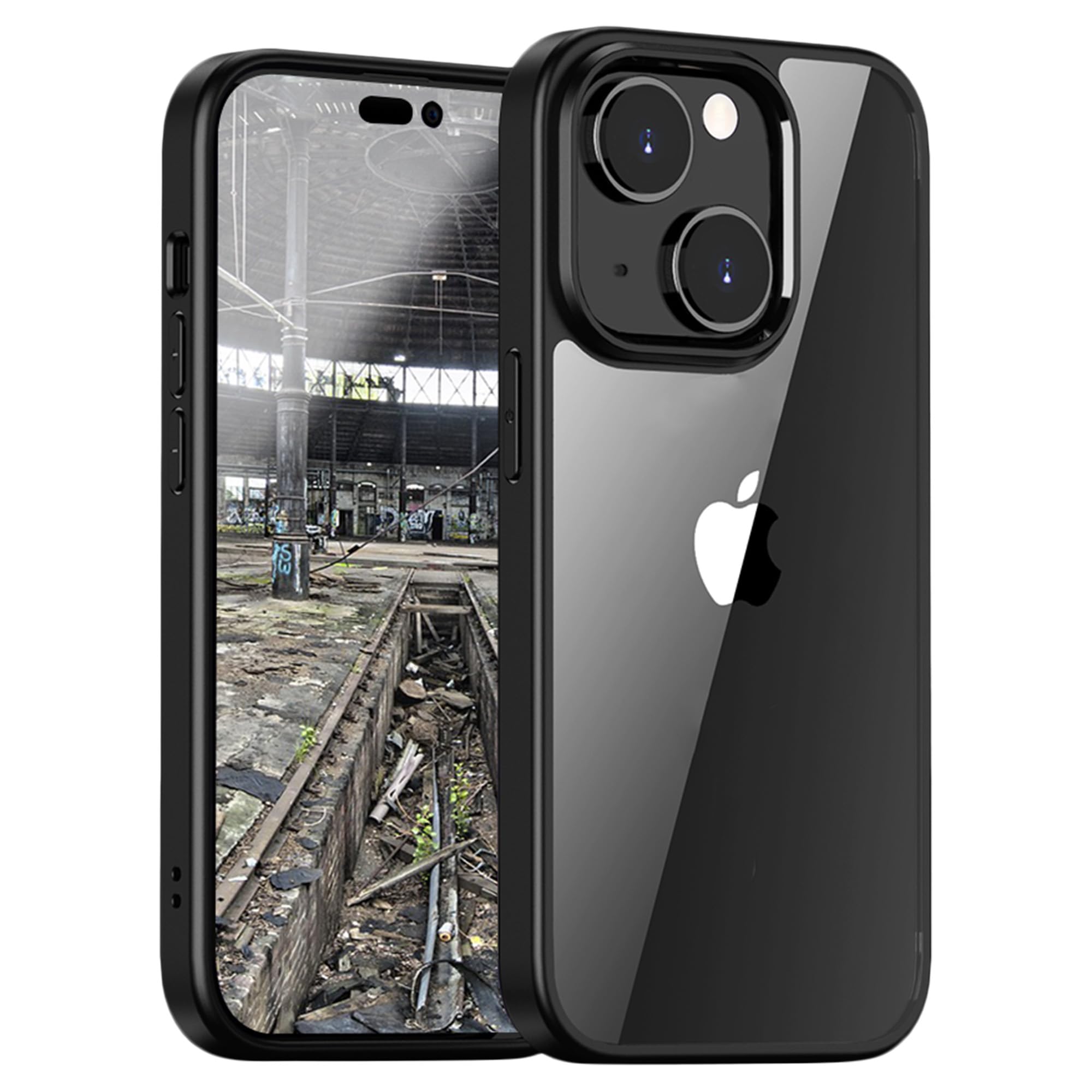 JT Berlin Pankow Hybrid Protective Case Compatible with Apple iPhone 13 Case (Wireless Charging Compatible, Shock-Absorbing TPU Frame, Scratch-Resistant Acrylic Glass Back), Black/Transparent