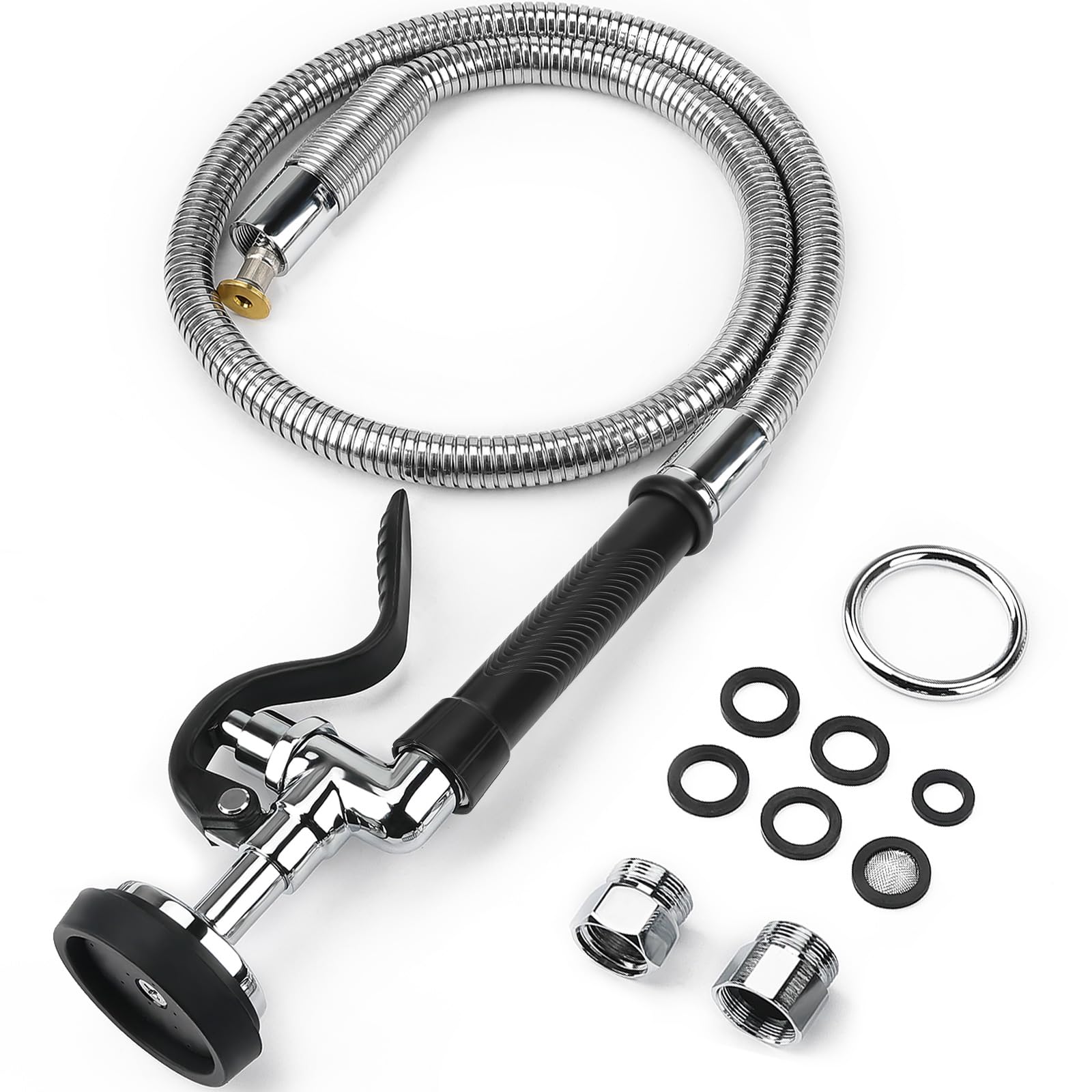 Photo 1 of Pre Rinse Spray Valve with 45" Flexible Pre Rinse Hose,Non-Slip Commercial Sink Sprayer with Flexible Stainless Steel Hose, Replacement for Commercial Kitchen Sink Faucet,Black