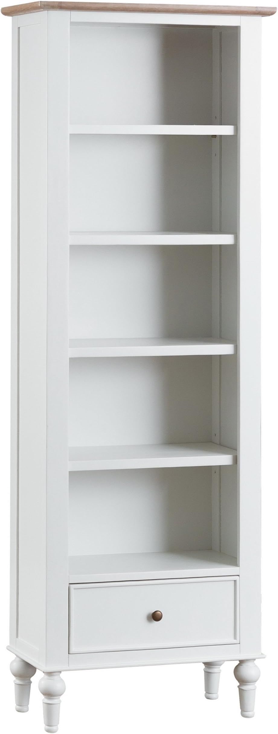 Norwich White Painted 1 Drawer Large Narrow Bookcase Lime-wash Oak Finish | Wooden Bookshelf 5 Tiers