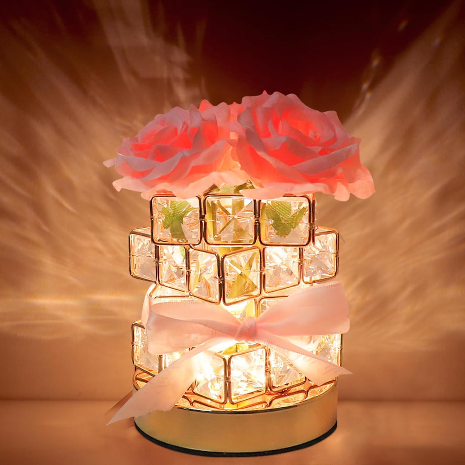 ALEENFOON Rose Crystal Night Light, 3 Colors Crystal Rose Table Lamp, Touch Control Mood Light, Bedside Lamp Decor for Home Offic