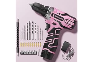 12V Pink Drill, VIWKO Cordless Pink Drill Set with Battery and Charger, 3/8'' Chuck Electric Power Drill with 42 Acessories, 2 Speeds, Electric Screwdriver for Women, Hand Drill for DIY Home Projects