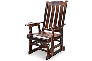 VINGLI Wooden Patio Glider, Heavy Duty 600 LBS Outdoor Glider with Cup Holders, Single Wooden Glider Bench with High Backrest for Garden, Yard, Patio, Rustic