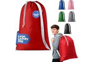 Handy Laundry Bag Shoulder Strap - Drawstring Locking Closure, Durable Nylon Material, Large Capacity, Heavy Duty Stitching - Perfect for Laundromat or College Dorm (Red, 30" x 40")
