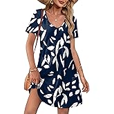 OFEEFAN Summer Dresses for Women 2025 Loose V Neck Short Sleeve Casual T Shirt Dress Sundresses Swimsuit Coverup with Pockets