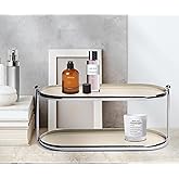 MUSEOWN 2 Tier Metal Frame Perfume Organizer in Stylish,and Minimalist Perfume Tray-Elegant Countertop Display Shelf for Skincare,Makeup,Trinket for Dresser,Vanity,Bathroom (Creamy White)