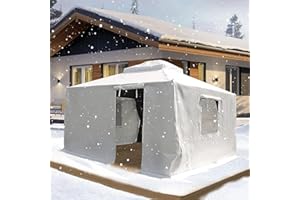 DOMI OUTDOOR LIVING Domi 12' x 12' Universal Winter Gazebo Cover, All Season Waterproof Enclosed Cover with Sidewalls & Ventilated Mesh Windows, All-Weather Outdoor Cover for Hardtop Gazebos, White